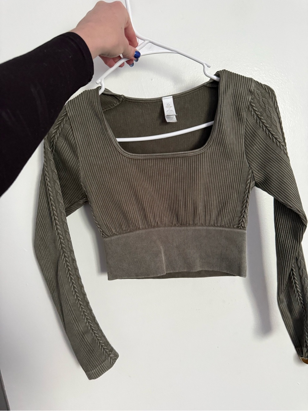Aerie Active Olive Ribbed Square-Neck Crop Top